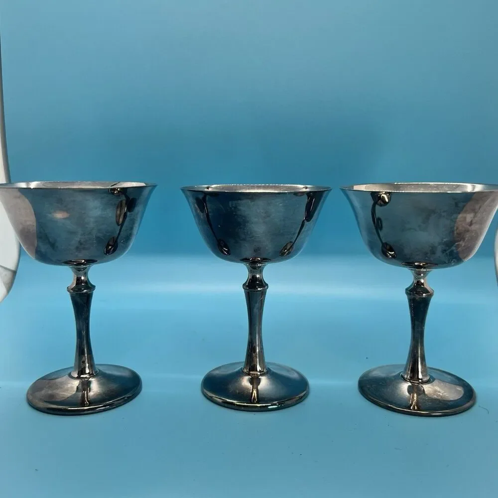 De Uberti Italy Silver Plated Goblets Set of 3 Vintage Italian Glasses